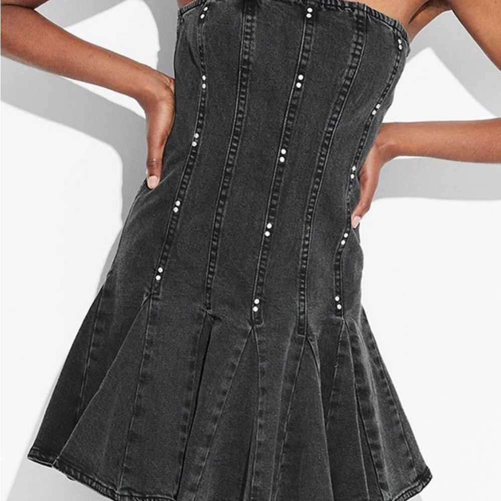 Elegant Black Denim Strapless Dress